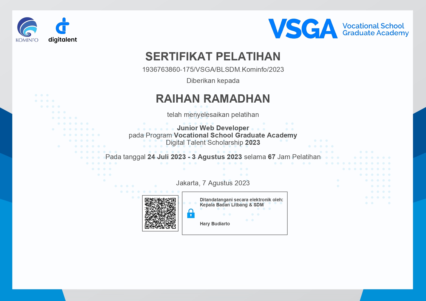 Kominfo VSGA Certificate